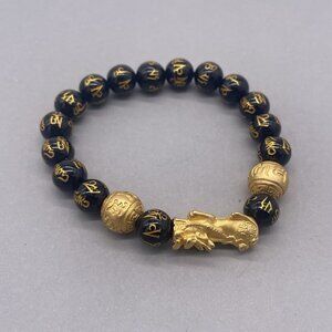 Feng Shui Black Obsidian Beads Bracelet Attract Wealth & Good Luck Bangle pixiu